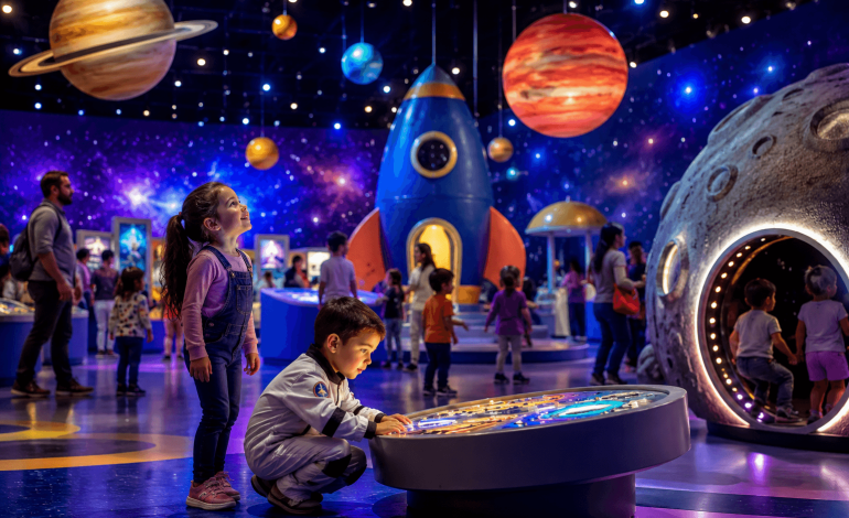 Niñas y niños exploran un universo lleno de planetas, estrellas y experiencias interactivas durante el Festival Buen Comienzo en Medellín.