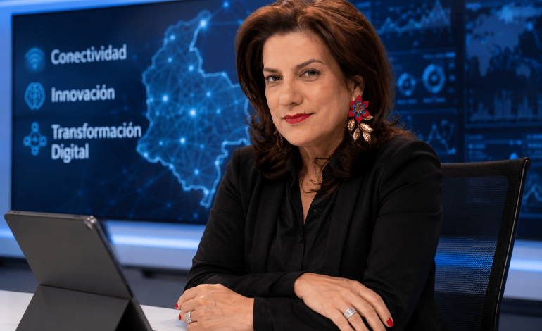 Alexandra Falla durante una reunión sobre innovación y transformación digital en Colombia.