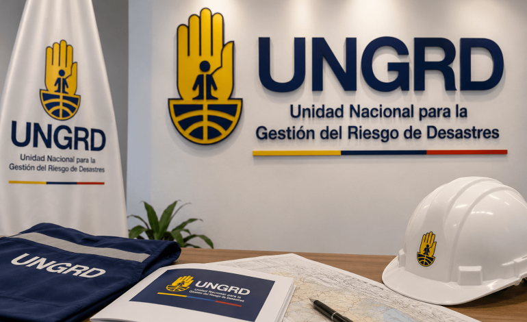 Sede institucional de la UNGRD con elementos representativos de la gestión del riesgo en Colombia.