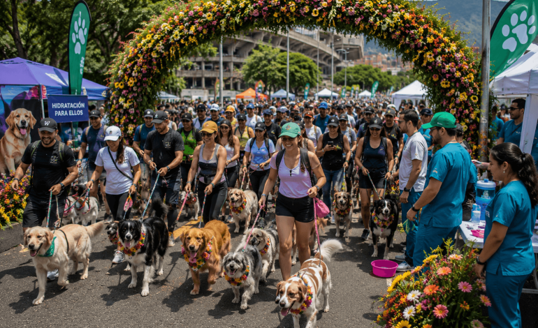 Caminata Canina con familias y perros durante la Feria de las Flores en Medellín.
