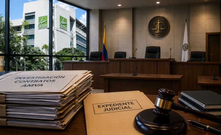 investigación del AMVA, Sala de audiencias judicial con expedientes