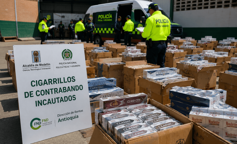 cigarrillos de contrabando incautados en un operativo en Medellín