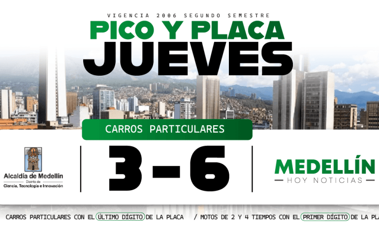 Medellín pico y placa hoy jueves