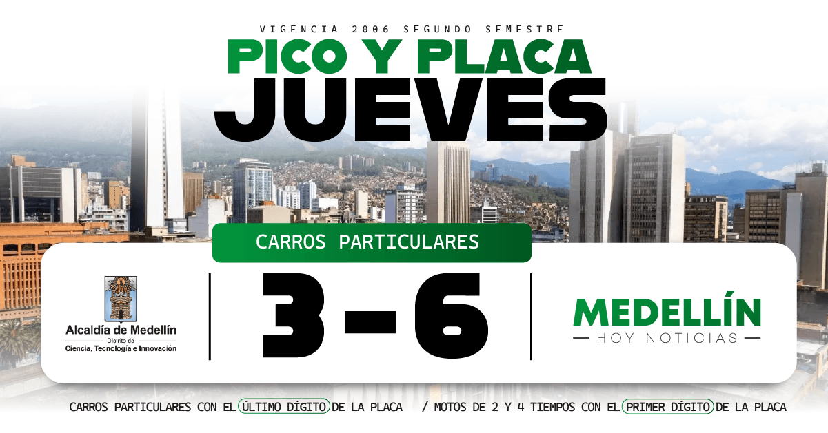 ¡Atención! al Pico y placa Medellín · Jueves 22 de octubre