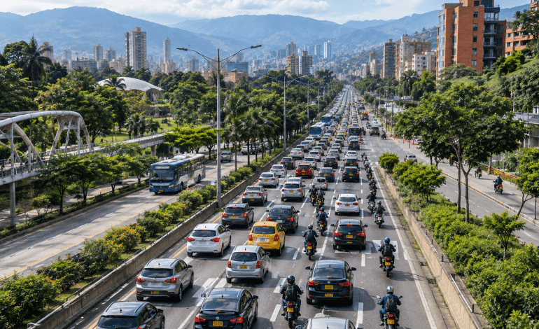 Autopista Norte de Medellín con tránsito lento por un siniestro vial.