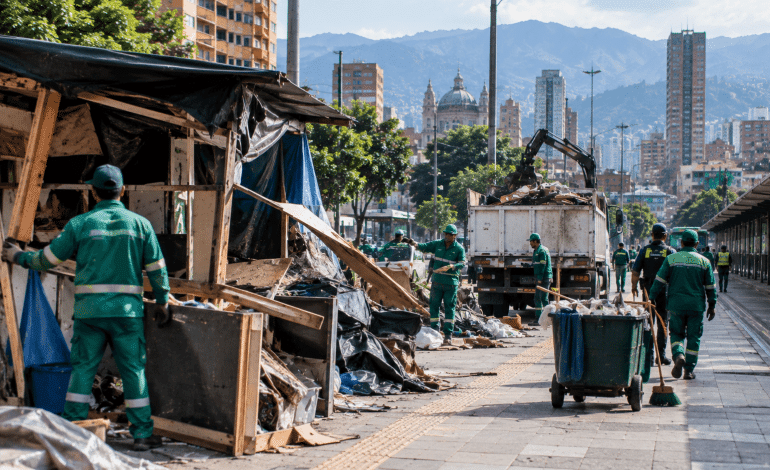 Cambuches en Medellín durante operativos de recuperación del espacio público