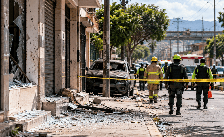 explosión en Cúcuta hoy: personal de emergencias inspecciona una calle residencial tras una detonación cerca de la frontera con Venezuela.