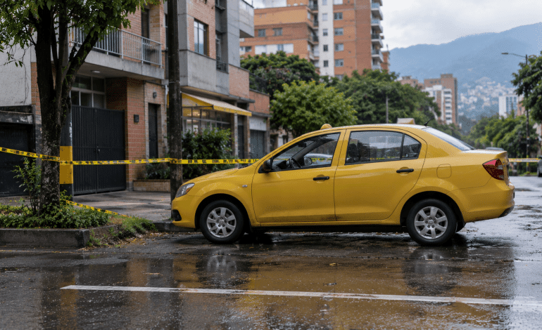 Secuestro en taxi en Medellín: vehículo estacionado en una calle urbana